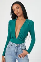 Women's Slinky Plunging Bodysuit in Emerald, XL