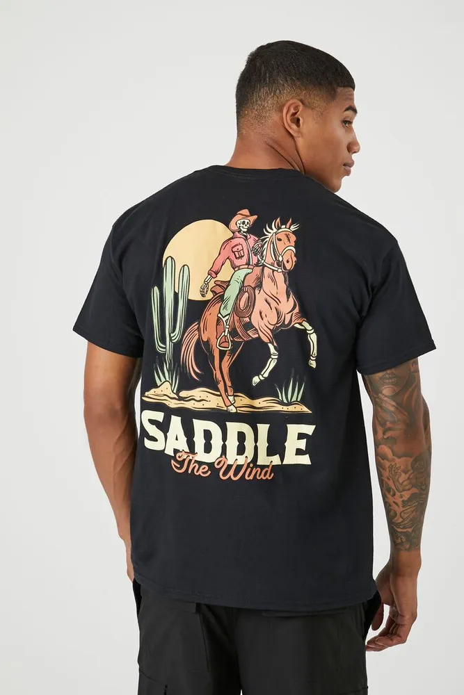 Men Skeleton Cowboy Graphic Tee in Black Small