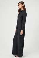 Women's Textured Shirt & Wide-Leg Pants Set in Black Small