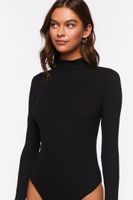 Women's Ribbed Mock Neck Cutout Bodysuit in Black Medium