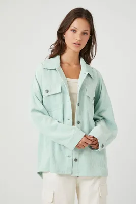 Women's Corduroy Drop-Shoulder Shacket in Seafoam Large