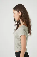 Women's Striped Rib-Knit T-Shirt in Sage/Ivory Large