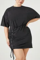 Women's Drawstring Mini Dress in Dark Grey, 3X