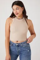 Women's Rib-Knit Cropped Tank Top in Taupe Medium