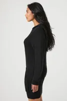 Women's Hooded Mini Sweater Dress in Black, XS