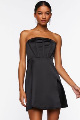 Women's Satin Corset Tube Mini Dress in Black Medium