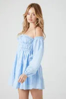 Women's Off-the-Shoulder Babydoll Mini Dress in Light Blue Medium