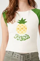 Women's Rhinestone Fresh Pineapple Baby T-Shirt in Green Small