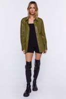 Women's Faux Leather Drop-Sleeve Shacket in Olive Small