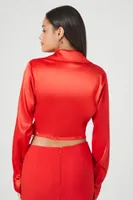 Women's Satin Surplice Crop Top Red