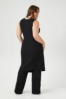 Women's Sweater-Knit Tunic & Pants Set in Black, 3X