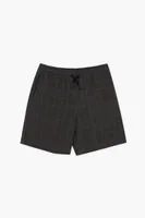 Kids Plaid Drawstring Shorts (Girls + Boys) in Grey, 13/14