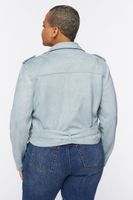 Women's Faux Suede Moto Jacket in Stone Blue, 0X