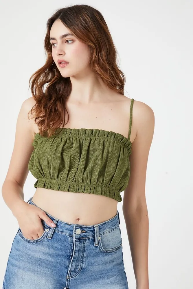 Women's Ruffle-Trim Cropped Cami in Olive Large