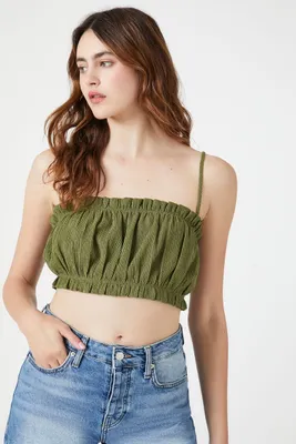 Women's Ruffle-Trim Cropped Cami in Olive Large