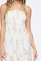 Women's Floral Print Halter Midi Dress White