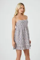 Women's Ditsy Floral Print Mini Dress in Pink Small