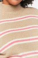 Women's Striped Mock Neck Cropped Sweater in Khaki/Peony, 0X