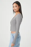 Women's Cropped Rib-Knit Cardigan Sweater in Dark Grey Large