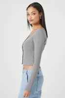 Women's Cropped Rib-Knit Cardigan Sweater Large