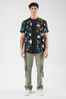 Men Rayon Floral Print Shirt in Black Medium