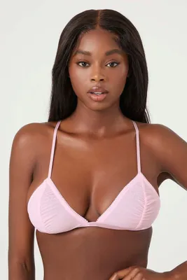 Women's Ruched Mesh Triangle Bralette in Cherry Blossom Small