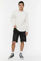 Men Paint Splatter Distressed Denim Shorts in Black, 32