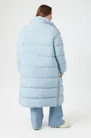 Women's Longline Puffer Jacket in Light Blue, 1X