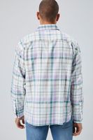 Men Plaid Linen-Blend Shirt in White Large