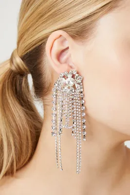 Women's Rhinestone & Faux Gem Drop Earrings in Silver/Clear