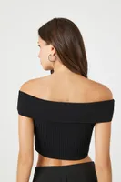 Women's Sweater-Knit Off-the-Shoulder Top in Black Large