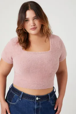 Women's Cropped Sweater-Knit T-Shirt in Pale Mauve, 4X