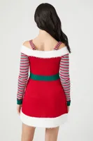 Women's Candy Cane Heart Elf Mini Dress in Red Small