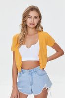 Women's Buttoned Sweater-Knit Crop Top in Marigold Small