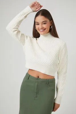 Women's Cropped Turtleneck Sweater in Cream, XL