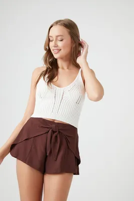 Women's High-Rise Tie-Front Shorts in Brown Large