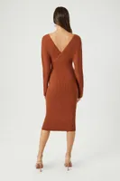 Women's Surplice Midi Sweater Dress in Mocha, XL