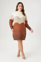 Women's Colorblock Mini Sweater Dress in Tan, 2X