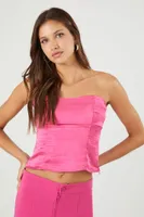 Women's Satin Sweetheart Bustier Tube Top in Fuchsia Large