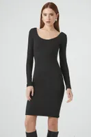 Women's Ribbed Knit Scoop Mini Dress Black