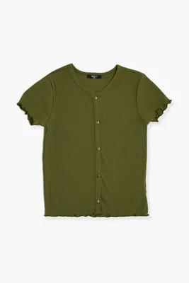 Girls Lettuce-Edge Shirt (Kids) in Olive, 5/6