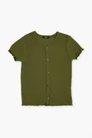 Girls Lettuce-Edge Shirt (Kids) in Olive, 5/6