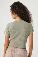 Women's Waffle Knit Cropped T-Shirt in Cypress Medium