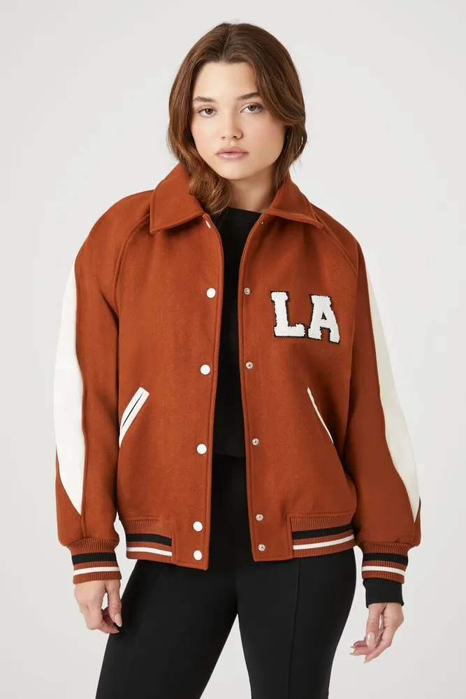 Women's Varsity LA Letterman Jacket in Brown Small