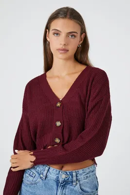 Women's Distressed Cardigan Sweater in Maroon Large