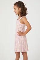 Girls Plaid Zip-Up Dress (Kids) in Pink/White, 11/12