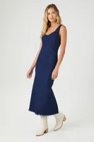 Women's Frayed Denim Maxi Dress in Dark Denim Small