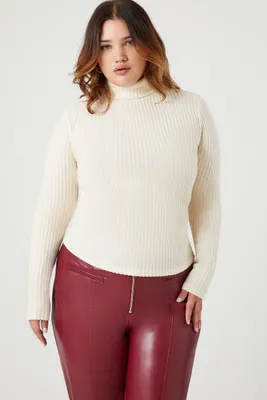 Women's Ribbed Turtleneck Top in Oatmeal, 0X