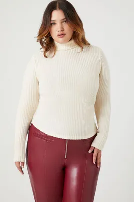 Women's Ribbed Turtleneck Top in Oatmeal, 1X