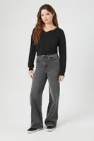 Women's Cropped V-Neck Sweater Black,